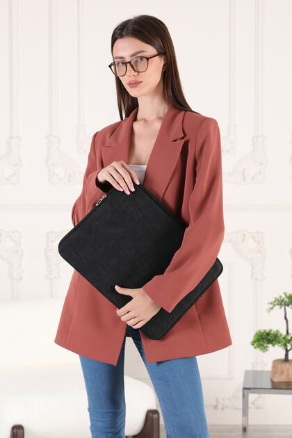 Siyah Unisex 13-14-15.6-16 Inç Uyumlu Macbook Kılıf Notebook Laptop Çantası