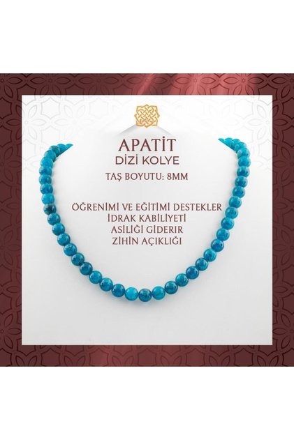 Blue Apatite 8 mm String Natural Stone Necklace - 54cm
