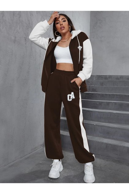 California 97 Printed 3 thread Brown Zippered Sleeves and Hat White Tracksuit Set