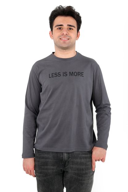 DİVİSTA Erkek Baskılı Gri Renk Uzun Kollu T-shirt - 2