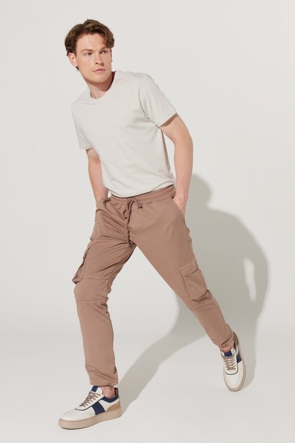 Men's Mink Slim Fit Slim Fit Cargo Pocket Cotton Flexible Trousers with Elastic Waist and Leg Legs