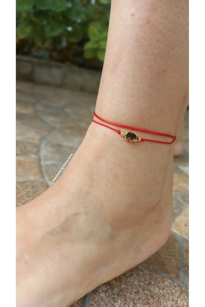 Red Cord Anklet with Elephant Figure