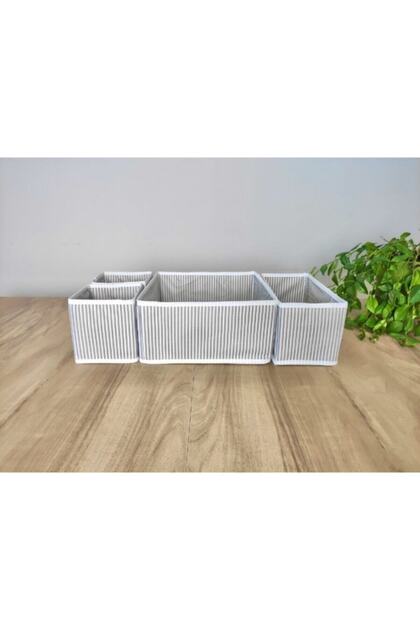 4 Piece Drawer Organizer & Multi-Purpose Cabinet Organizer & Tabletop Organizer - Striped Gray