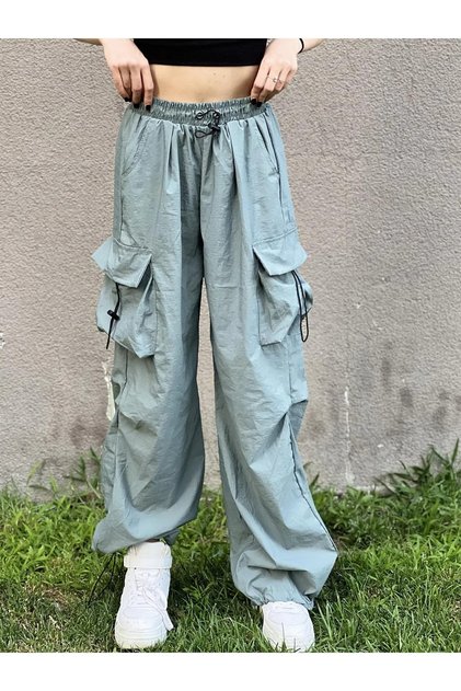 Gri Kargo Cepli Baggy Aşırı Bol Kalıp Lastikli Relaxed Pantolon
