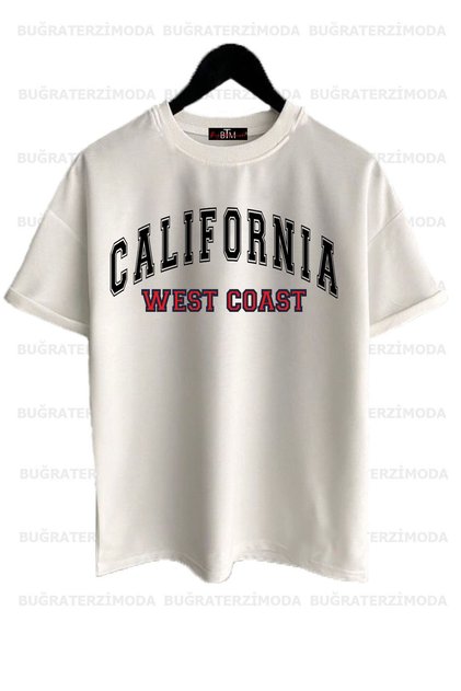 California Printed Unisex White Oversize T-shirt