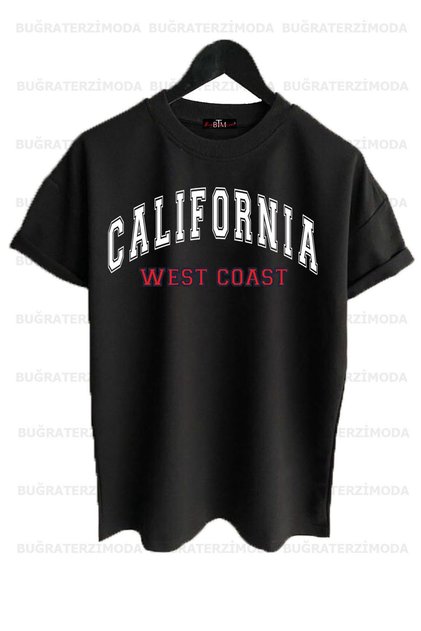 California Printed Unisex Black Oversize T-shirt