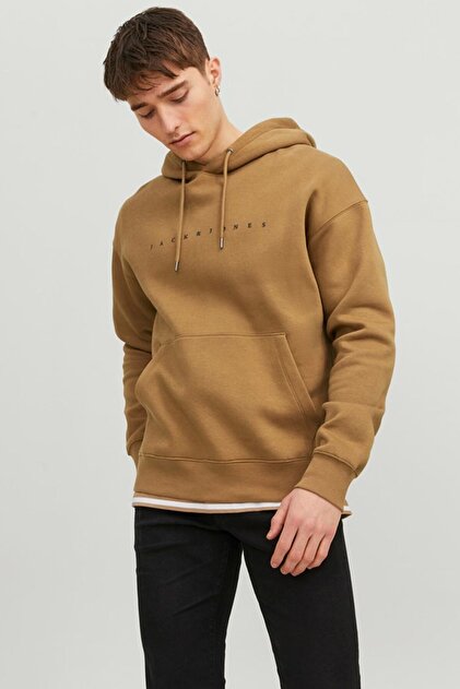 Jack & Jones JJESTAR JJ SWEAT HOOD NOO Kahverengi Erkek Sweatshirt