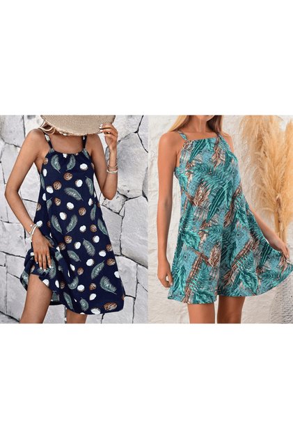 Women's navy blue coconut and mint leaf 2-pack Patterned Dress