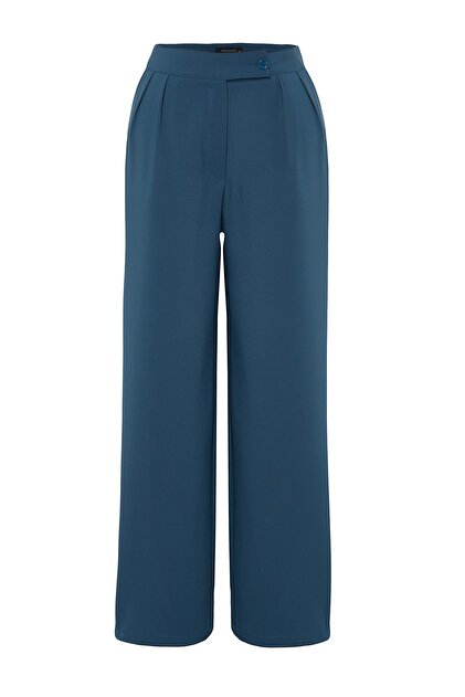 Trendyolmilla Petrol Wide Leg/Geniş Paça Yüksek Bel Dokuma Kumaş