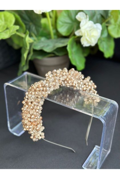 Luxury crystal beads with stones bridal henna engagement crown custom design queen crown honey foam gold