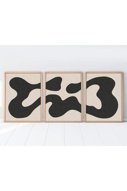 Minimalist 3-Piece Painting Set with Wooden Frame - Triple Painting Set with Natural Wooden Frame
