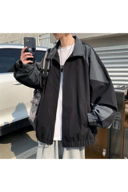 Vintage Baggy Parachute Fabric College Jacket Anthracite Tracksuit