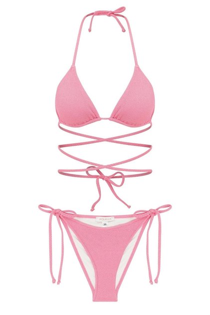 Üçgen Gold Simli Pembe Dokulu Bikini Takım