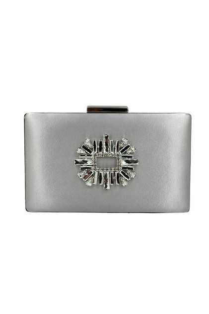 Silver Gray Color Satin Silver Case Silver Stone Evening Bag Evening Bag Wedding Engagement Portfolio
