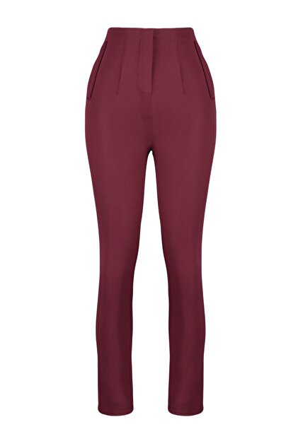 Trendyol Collection High Waist Ankle Length Dark Burgundy Cigarette Pants