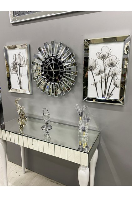 Gümüş Aynalı Gelincik Tablo ve Güneş Saat Set
