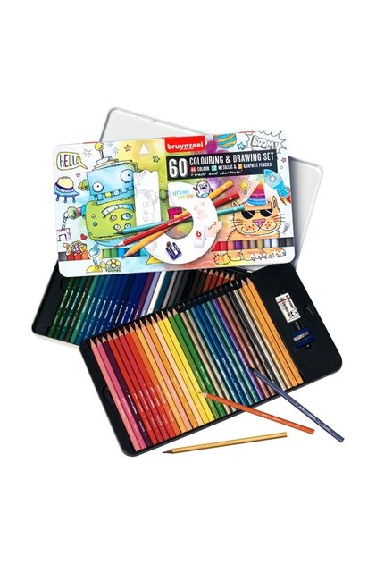 Set of 60 Painting and Drawing Pencils Metal Box