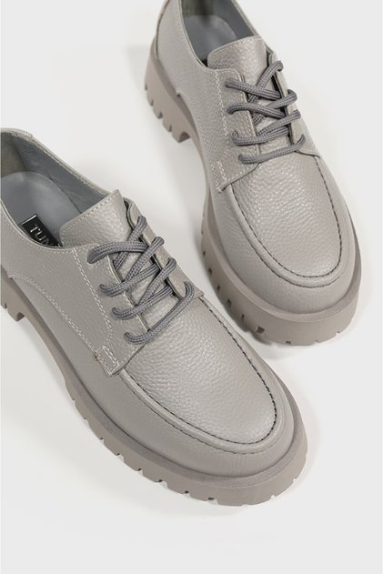 PANTOFI OXFORD CU ȘANURI, PIELE NATURALĂ, GRI, GRI