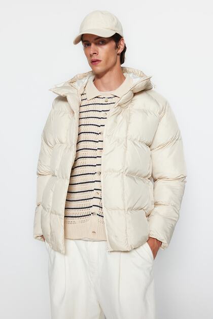 Beige Oversize Waterproof and Windproof Puffer Winter Coat Tmnaw23Mo00086