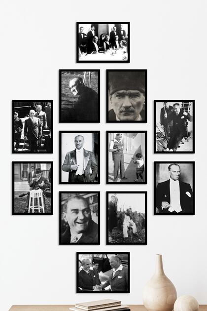 Frameless Frame Look Ataturk Photos, 12 Piece Mdf Painting Set
