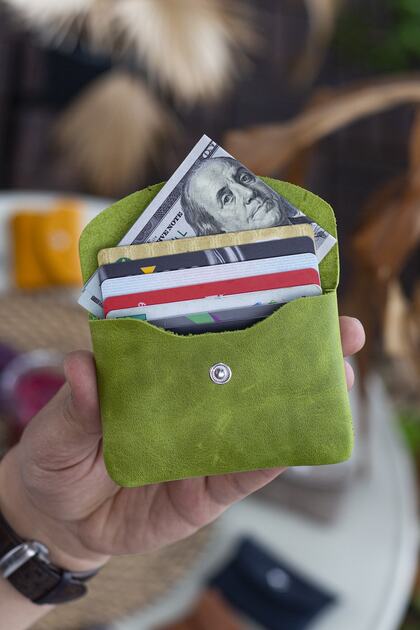 Murcia Genuine Leather Slim Design Pistachio Green Coin and Card Holder