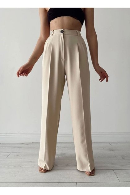 Pleated Fabric Stone Palazzo High Waist Loose Wide Leg Fabric Trousers