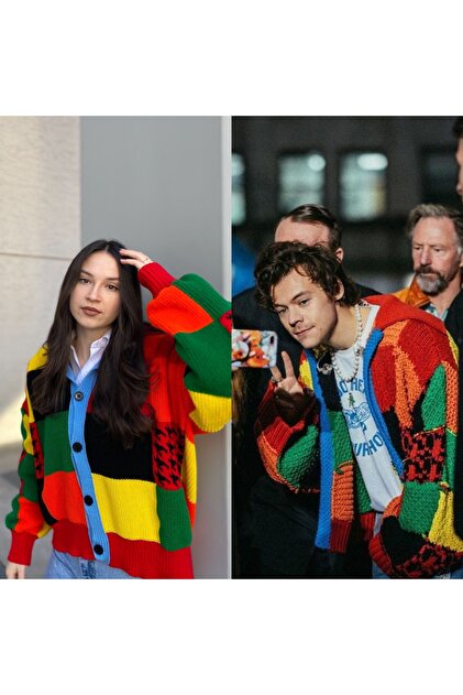 Saturn Clothing Harry Styles Hırka, Renkli Kadın Hırkası, Triko
