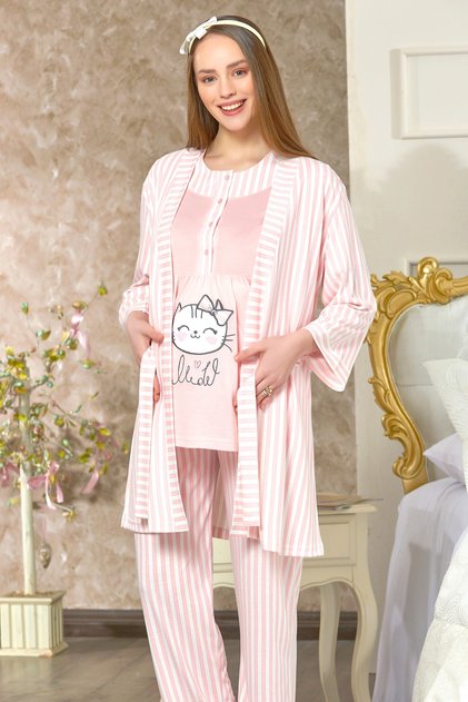 Maternity Maternity Pajamas Set Powder with Cotton Dressing Gown