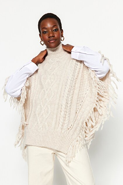 Stone Wide Fit Poncho aus weichem, strukturiertem Strick TWOAW24SV00028