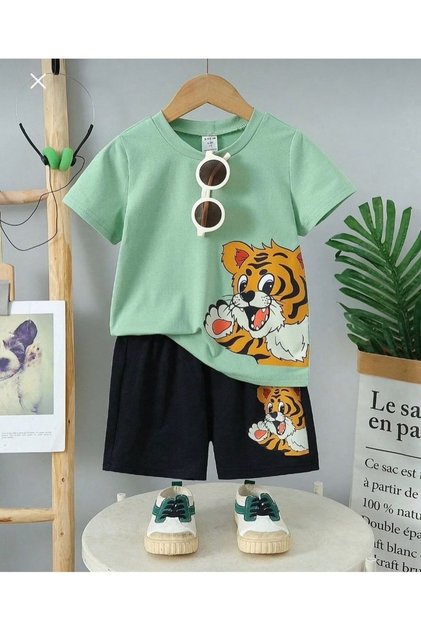 Bottom and Top Set with Teddy Bear Shorts on the Side, Between 2 and 14 Years
