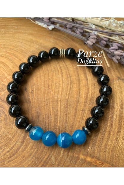 Blue Agate and Onyx Bracelet