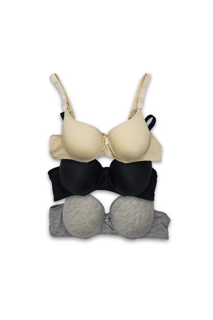 Women's Black-Skin-Gray Underwire Padded 3-Piece Bra, Padded Bra, Women's Bra, Underwear Bra