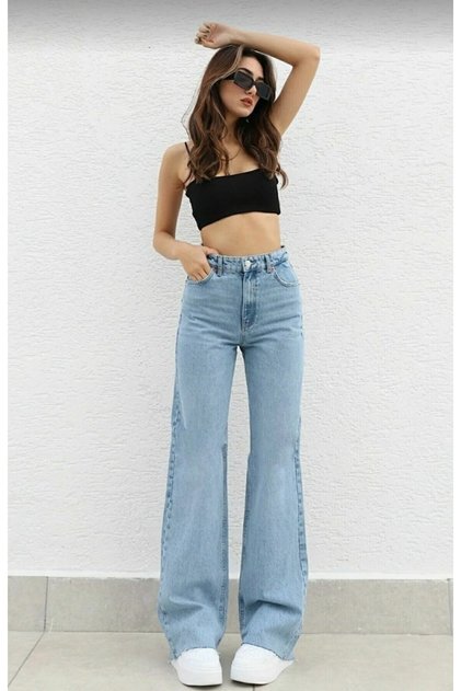 Jeans Blue Women's High Waist Lycra Wide Leg Wide Leg Palazzo Trousers