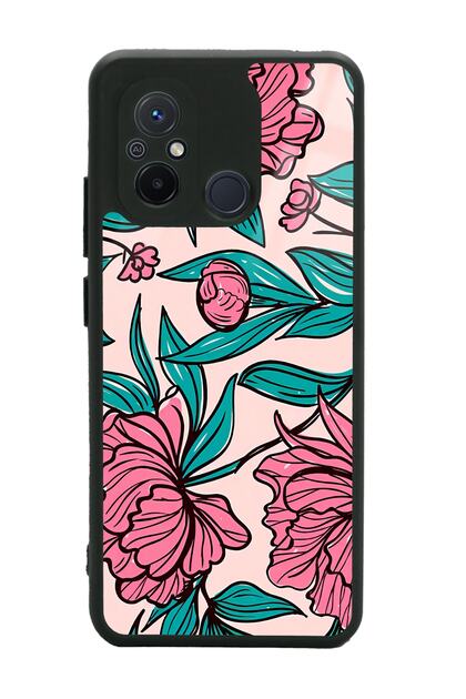 Glossy Phone Case for Xiaomi Redmi 12C Fuchsia Floral Design