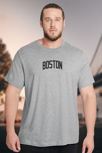 Men's Boston Printed T-Shirt Comfortable Fit Grimelange Crew Neck