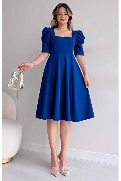 sachin and babi light blue dress Customized Sexy Jersey Pleat A-line Square Neck Midi Dresses Homecoming  Dresses Exquisite Modern Style Pastrol Unisex Chinese St main image 1