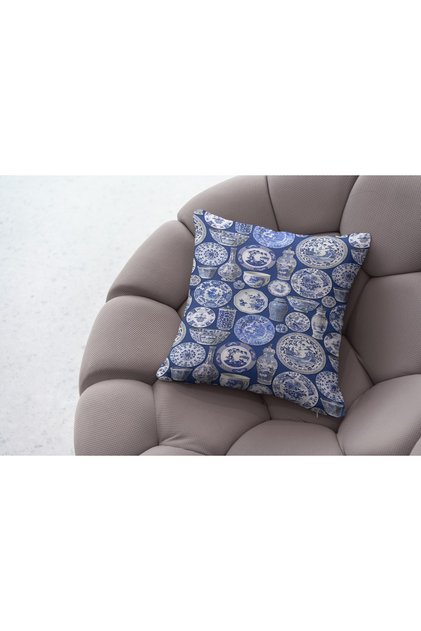 Throw Pillow 956 Blue Blanc Plate Vase Themed Throw Pillow Case Navy Blue