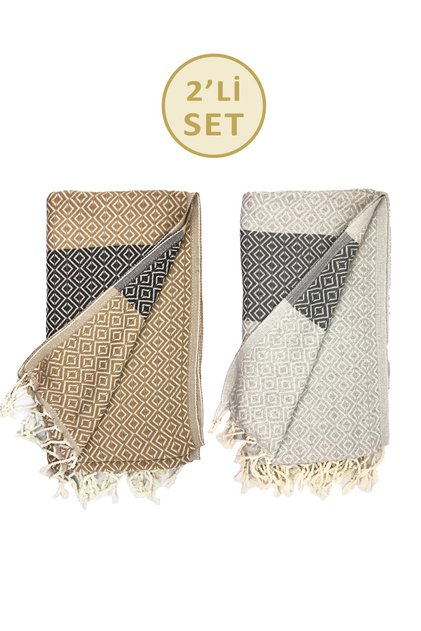 Set of 2 Beach Towels, Peshtemal Cotton 100x180cm (English Series)