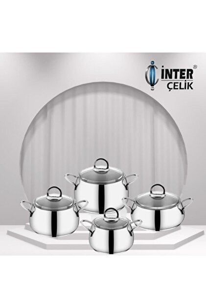 İNTER CELİK Inter Çelik Hanzade 8 Parça Çelik Tencere Seti