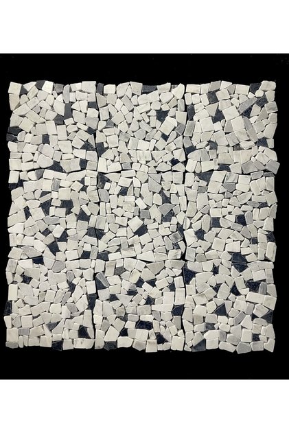 Mermer Mozaik Puzzle Carrrara & Siyah Mix Eskitme Mozaik Doğlataş Duvar Kaplama