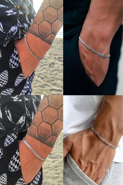 Set of 4 Unisex Tarnishable Steel Urban, Knitted, Cuban, Figaro Model Sports Bracelets