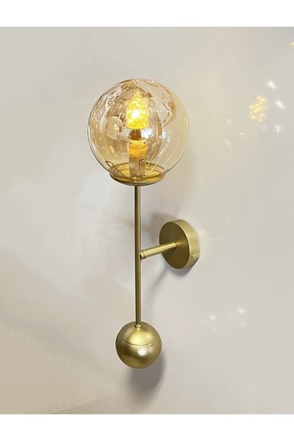 Şarjlı Pilli Aplik Gezegen Gold Metal Camlı Aplik - Özel Tasarım Ampul İçindedir