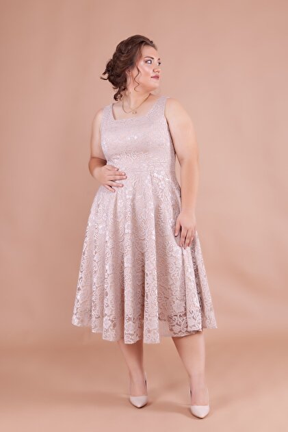 Bidoluelbise French Lace Square Collar Midi Length Sleeveless Thick Strap Plus Size Evening Dress & Invitation & Graduation Dress- Trendyol Bidoluelbise French Lace Square Collar Midi Length Sleeveless Thick Strap Plus Size Evening Dress & Invitation & Graduation Dress- Trendyol