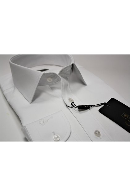 SlimFit White Satin Long Collar Shirt