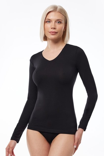 Women's Black V-Neck Long Sleeve Modal Body 181