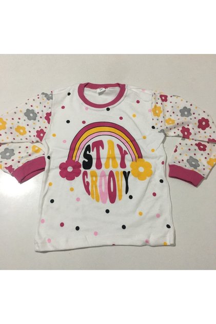Super Mini Baby 83-00-23 Large Floral Patterned 2-Piece Girls Pajama Set 7-9 Years