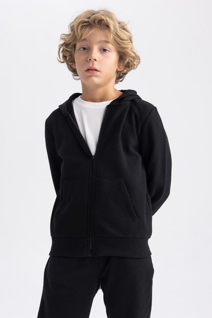 Boy's Black Hooded Pique School Cardigan X5844A623Au