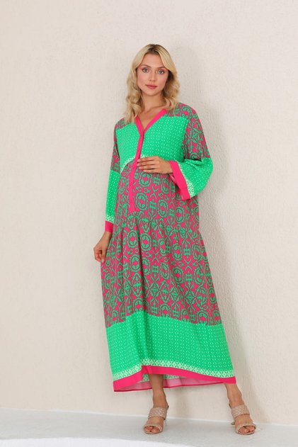 Green Fuchsia Patterned Maternity Dress