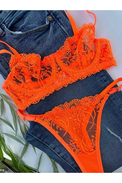 Çiçekli Balenli Neon Sütyen Takımı
