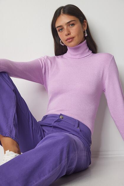 Women's Lilac Turtleneck Ribbed Knitwear Sweater bv00087